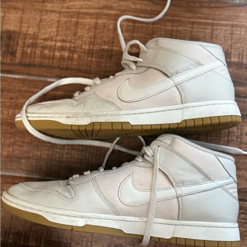 Nike High-Top Sneakers in White and Tan